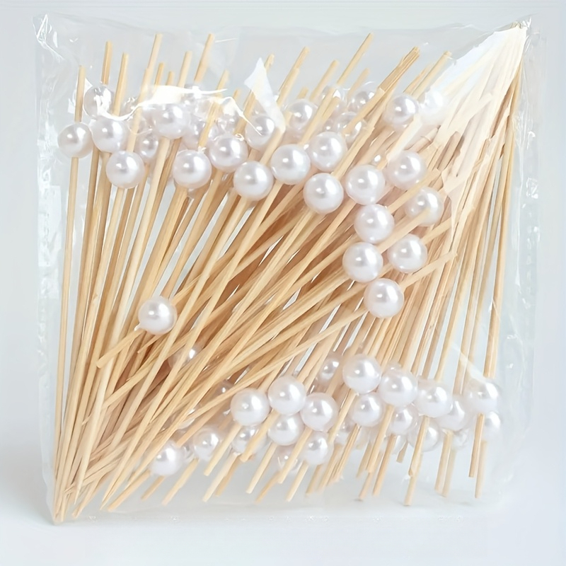 TEMU 80pcs/160pcs Disposable Decorative Cocktail Picks For Fruit Salads, Artificial Pearl Picks Used For Plating Fruits, Cakes And Desserts. Long