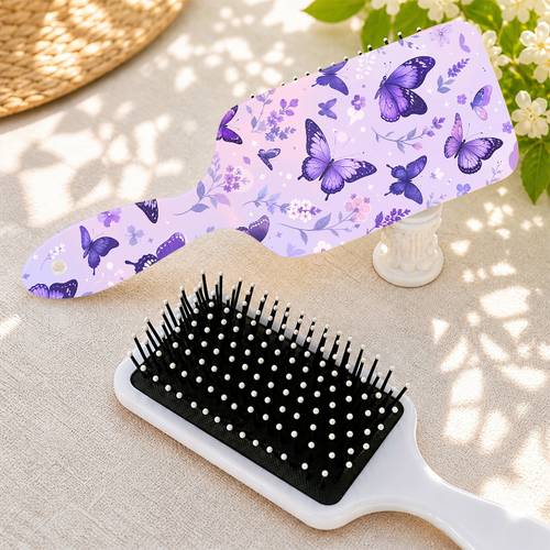 item picture cushion brush purple and small flowers design lightweight and ideal for daily grooming dates and spring summer a romantic fresh atmosphere