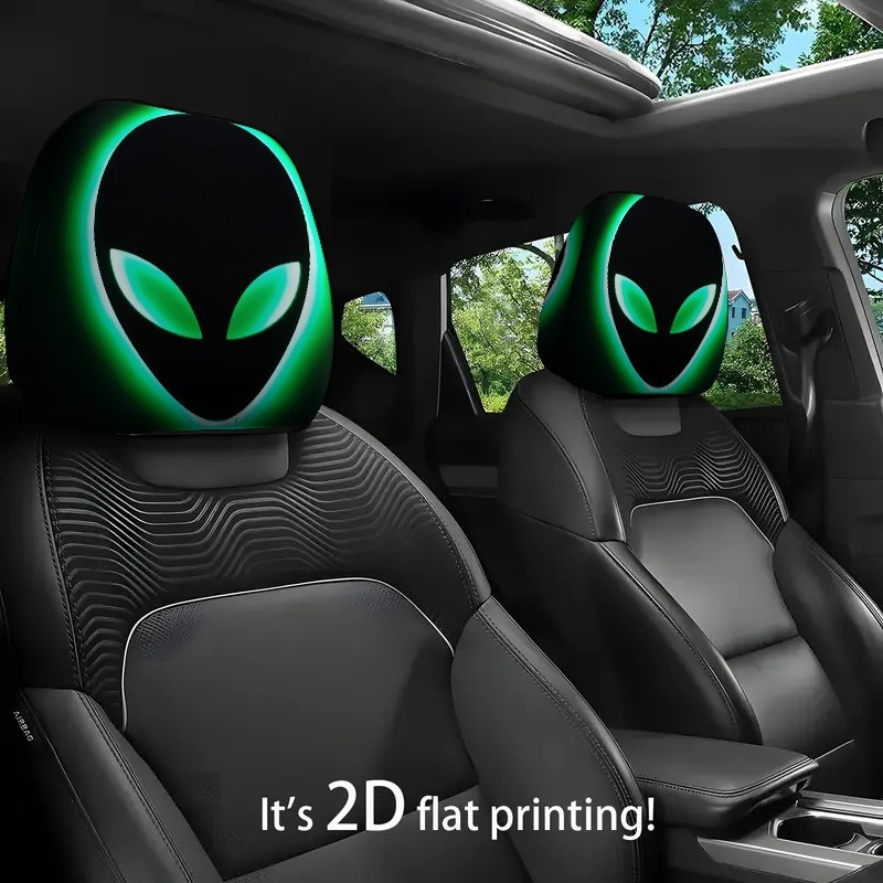 TEMU 2pcs With Fluorescent Green Pattern Covers, Cyberpunk , Niche Trend With High Recognition, 2d Flat, Seat Headrest Protectors, Perfect Versatile