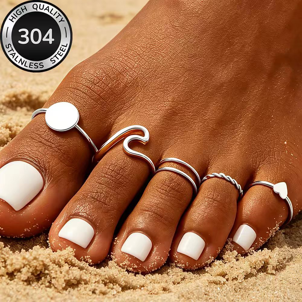 ensemble de 6 bagues dorteils en acier inoxydable de haute qualité, faible  , dorées, ouvertes, résistantes à la décoloration, faciles et élégantes, adaptées à un     ou aux  , bagues dorteils tendance pour femmes, accessoires de bijoux, cadeau   pour femmes
