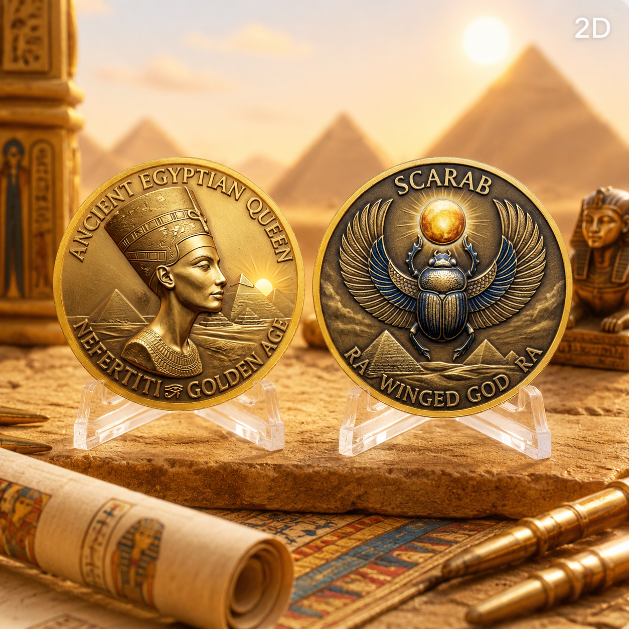 TEMU Colección de Escarabeos de Egipcio Antiguo, Adorno Artístico Retro , Diseño de Estilo Dorado de Civilización , Adecuado para Regalos de