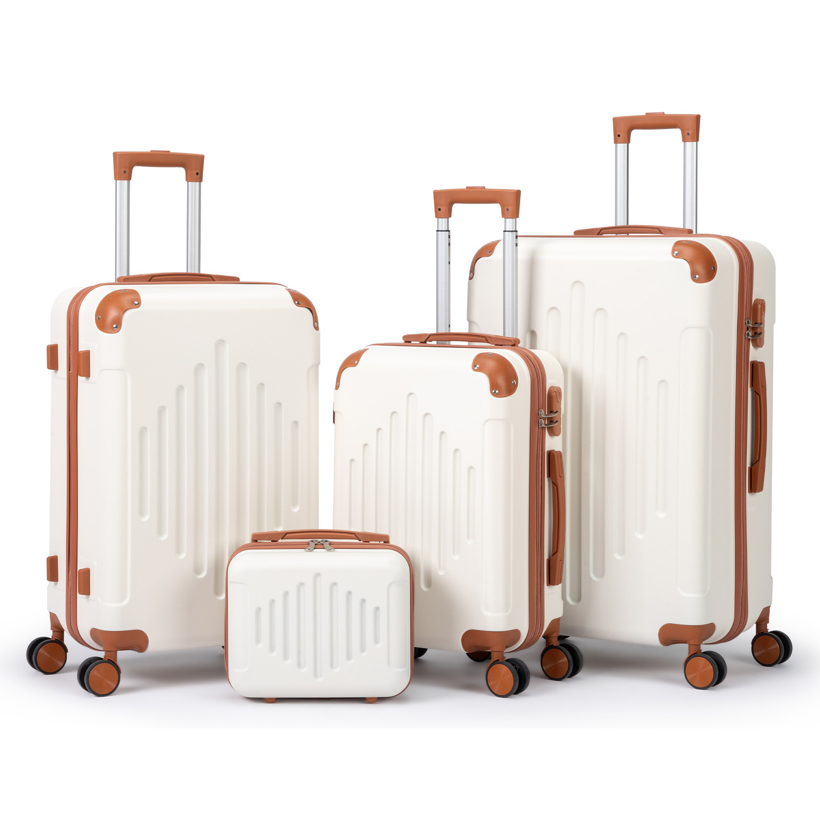 TEMU 4pcs Pp Hard Shell Luggage Set - Expandable, Lightweight Hardside Suitcase With 360° Spinner Wheels (12/16/20/24/28 Inch) - & Brown