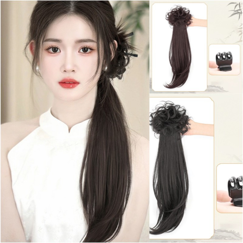 elegant deep wave ponytail extension for women natural looking synthetic hair claw clip in versatile for   details 0