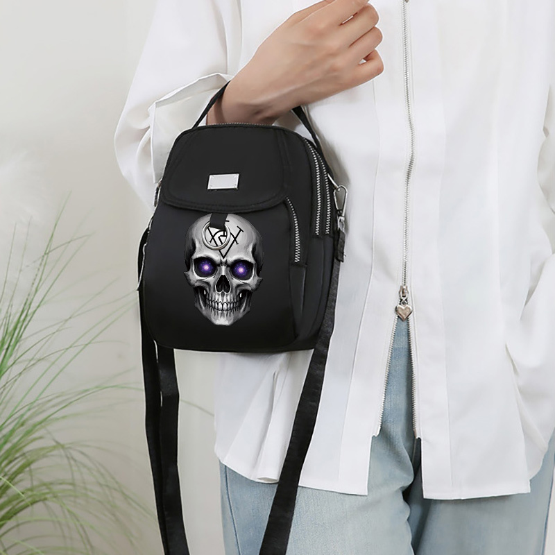 Image of 1pc Purple Skull Pattern Bag Women's Handbag Casual Popular Oxford Cloth High-end Single Shoulder Crossbody Bag Women's Crossbody Bag Mobile Phone Bag
