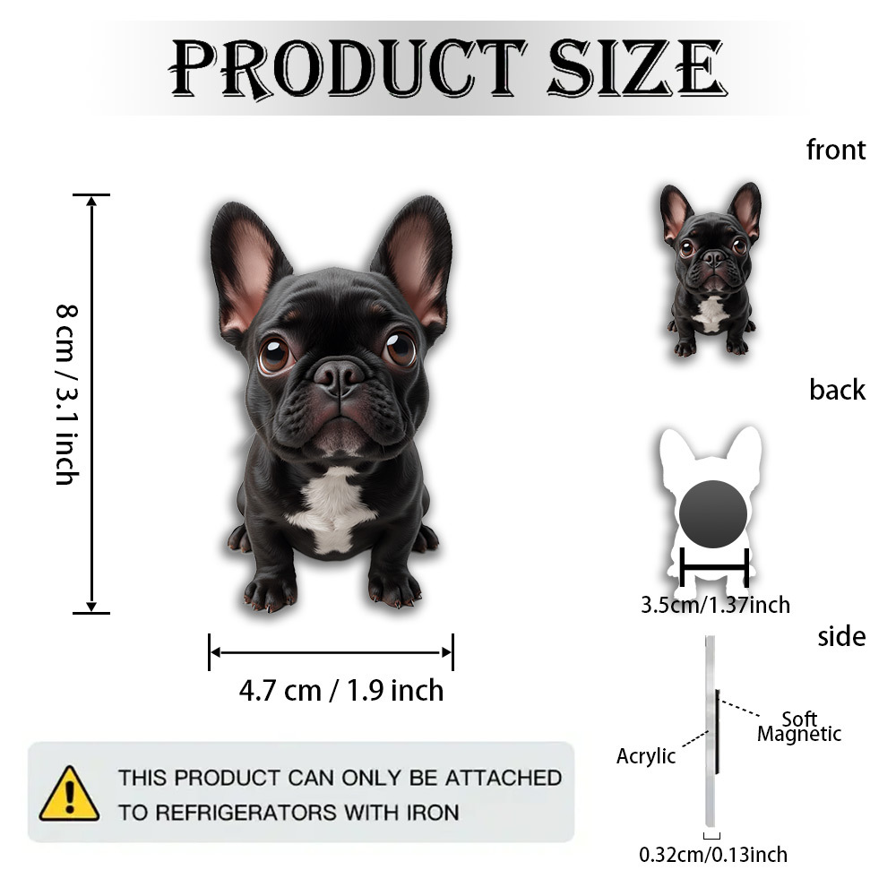 TEMU Imán de bulldog francés, 1 pieza, para amantes de , imán de frenchie hiperrealista con ojos y pelaje , decoración de acrílico y goma para