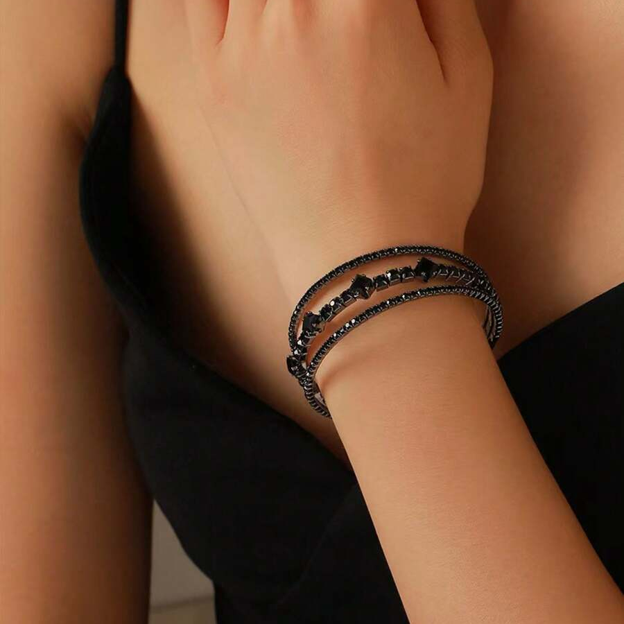 TEMU A Stylish And Elegant Elastic Bracelet, Featuring A Easy And Versatile Three-row Design, Women To Wear At Parties, Vacations, Music Festivals,