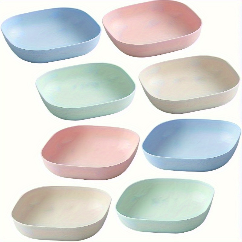 4/8 Lightweight Wheat Straw Plates, Deep Dinner Plates, Camping Tableware  with Square Size of 5cm for Serving Pasta and Fruits