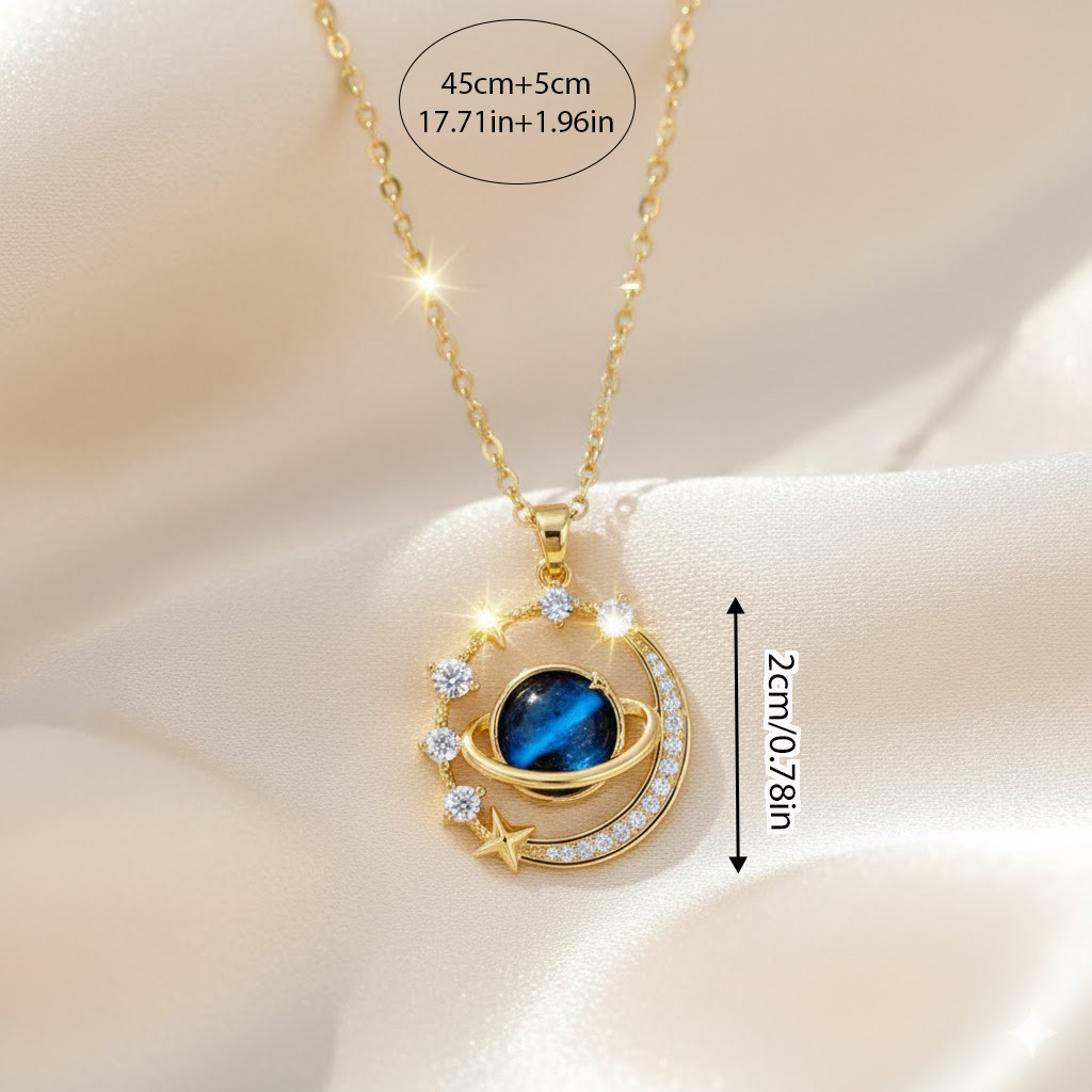 Couple's Intertwined Crystal Planet Pendant Necklace Set