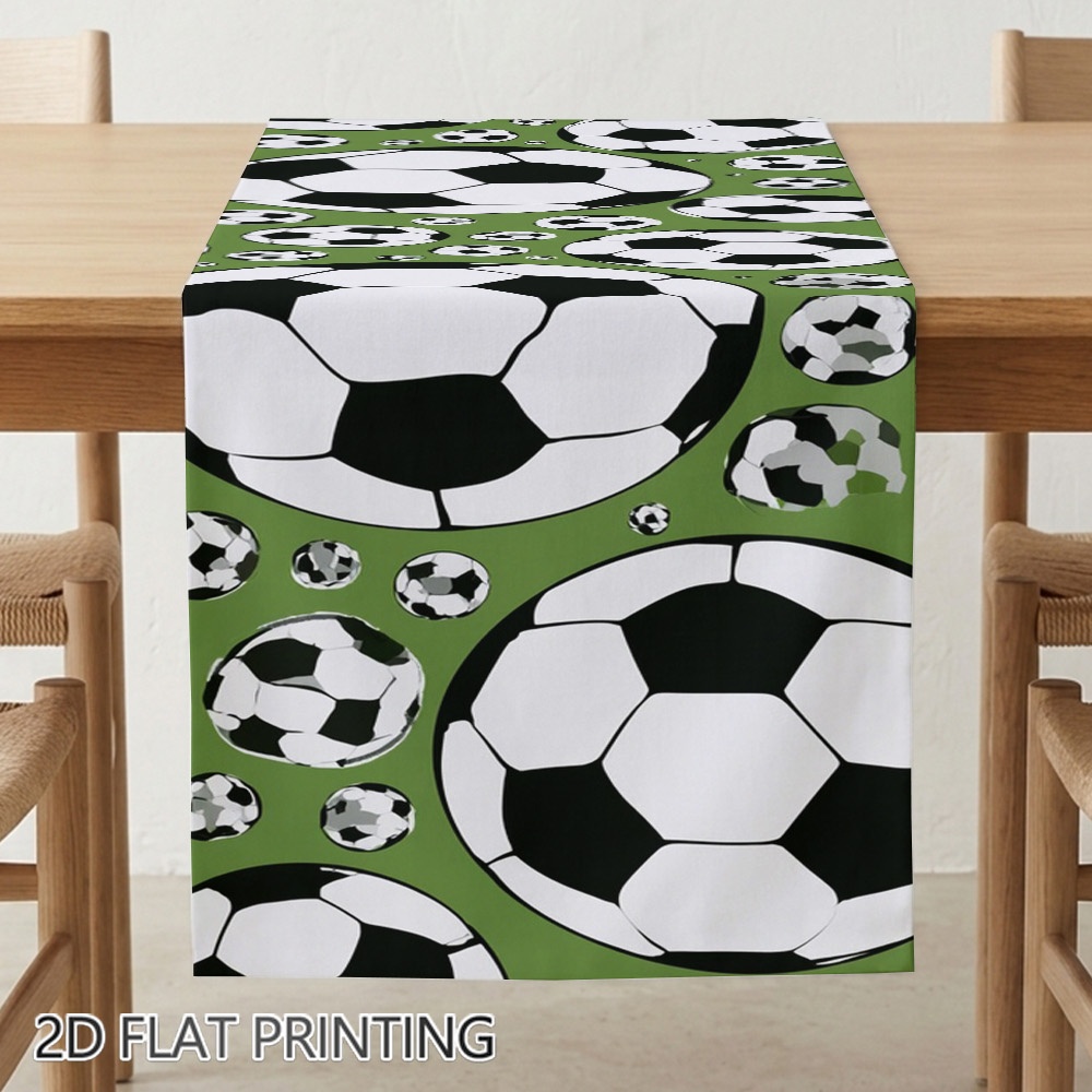 TEMU Table Runners 2d Flat Printing 1pc, Soccer Balls On Green Printed, For Daily Family Gathering Home Decor Coffee Table Entrance Dining Room, 2d