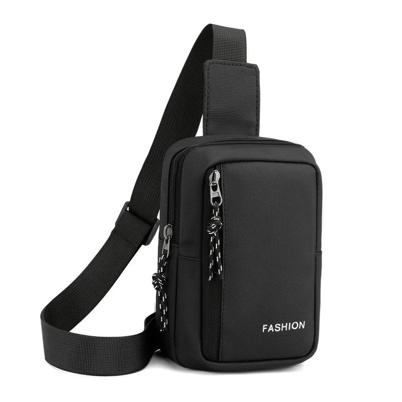 Image of Men's Compact Travel Shoulder Bag In Black, Made From Durable Oxford Cloth, Perfect For Casual And Featuring A Zipper Closure