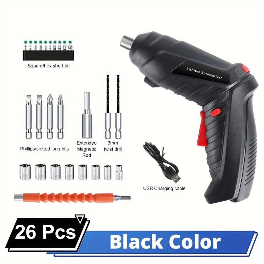 E-shop 26-teiliges wiederaufladbares kabelloses elektrisches Schraubendreher-Set - Multifunktionale Rotationswerkzeuge, Tragetasche und vielseitige