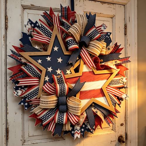 2026 hot selling american national day holiday decoration scene arrangement front door hanging ornament prop flag ribbon style hung in the yard celebration plaque for the doorway party celebration decoration