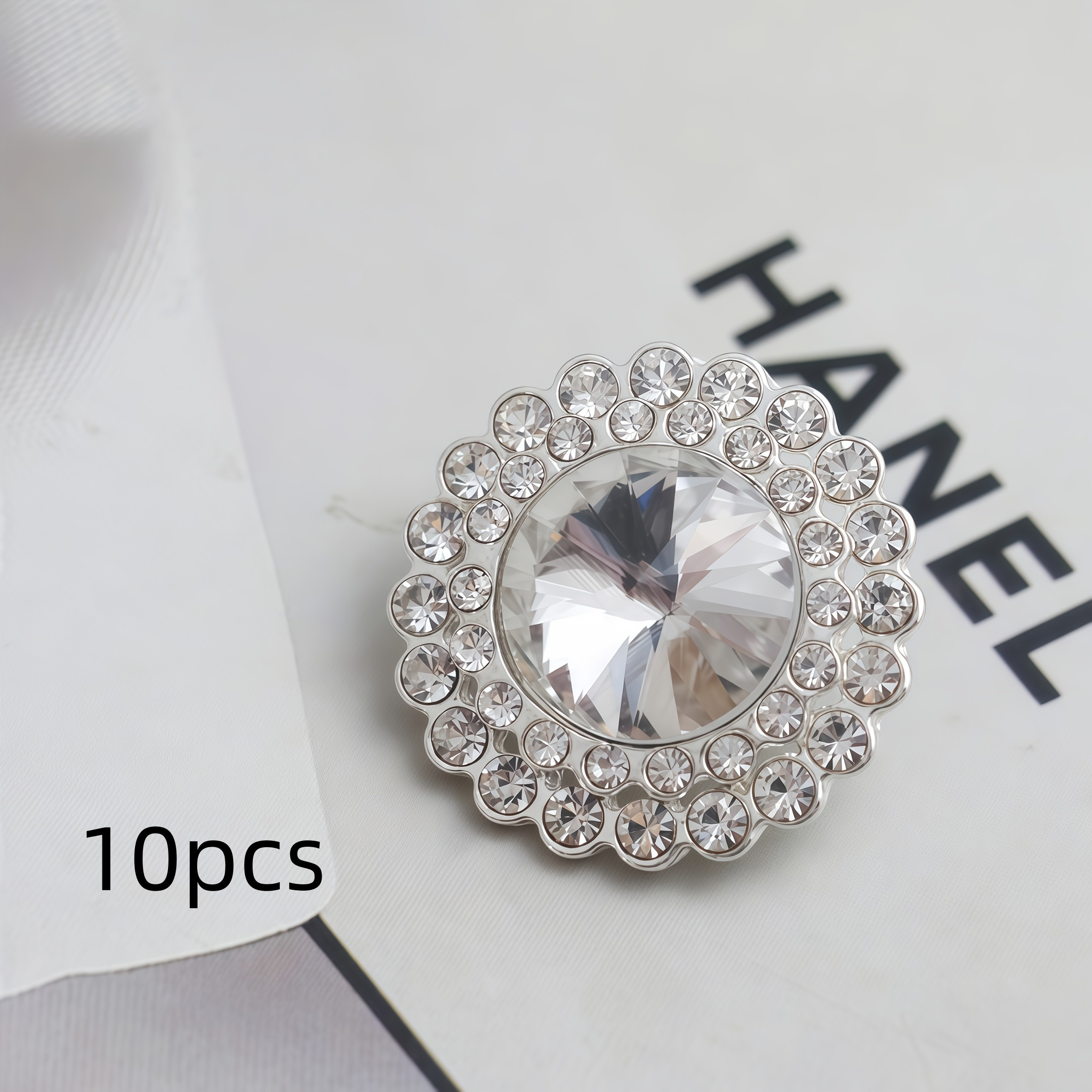 TEMU 10pcs Boutons en métal à double couche avec fleurs en strass, parfaits pour la décoration de couture, utilisables sur chemises, robes, vestes en