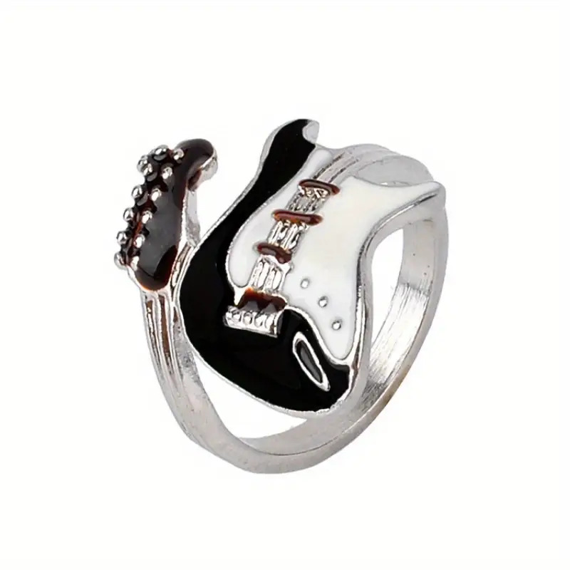 TEMU 1pc Electric Guitar Finger Ring- Punk Rock Gothic Musician, Electric Guitar Headband Design With Strings, Stage Performance Ring And Concert Ring, Casual Wear, Guitar Accessories