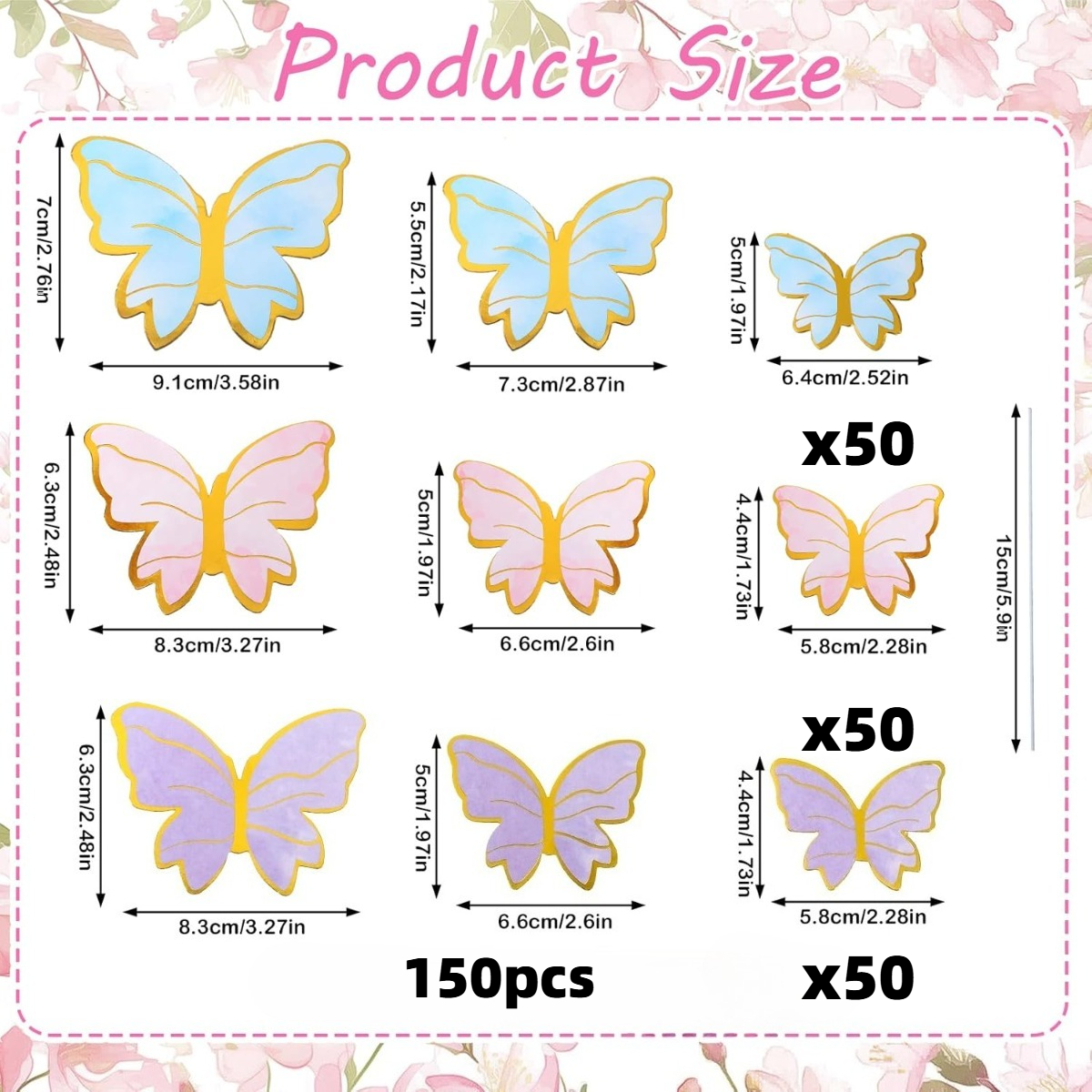 TEMU 150 piezas de adornos para de mariposas, decoraciones de cupcakes de mariposas azules y moradas para , y fiestas