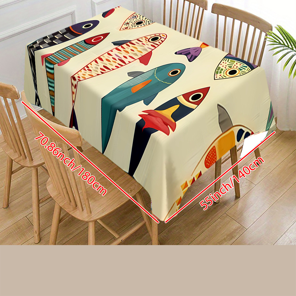 TEMU 1pc, Vintage Art Table Runner - Rectangular, Fish Pattern, Suitable For Picnics, Gatherings, Parties, And Holidays, For Home And Festive Decor