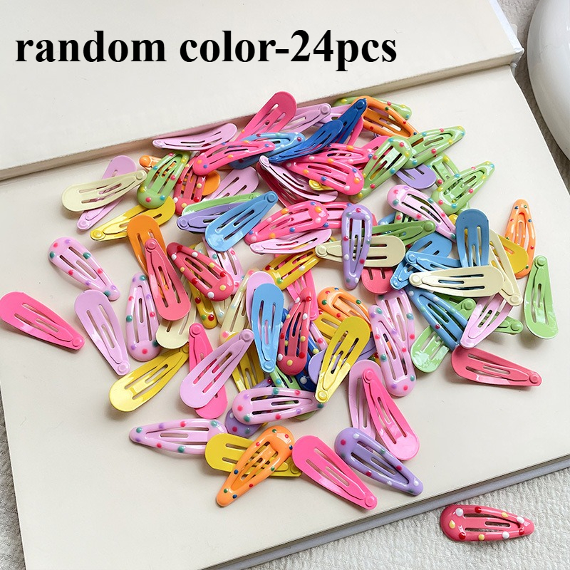 TEMU 24pcs Random Color Dog Snap Hair Clips Set - Cute Polka Dot Water Drop Shape Pet Hair Barrettes, Non-slip Small Hair Pins For Small Dogs,