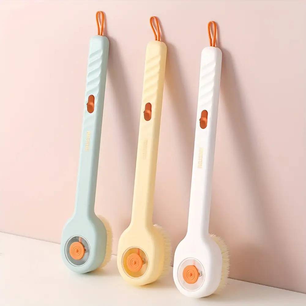 liquid filled bath brush with soft bristles long handle   release design for gentle exfoliation ergonomic back scrubber for   reach areas summer bathing essential no battery needed bath brush for bathing sleek   durable construction Product details 0
