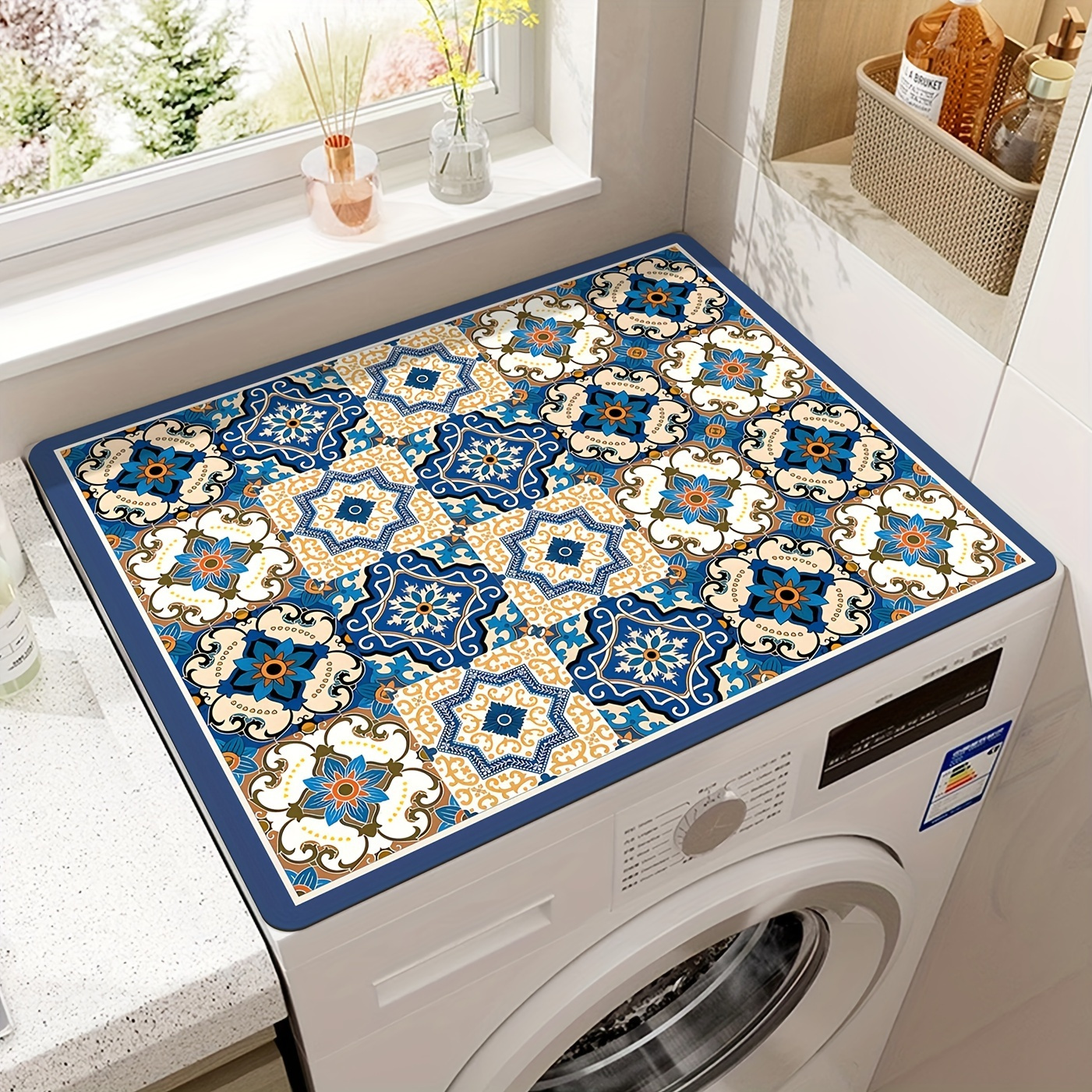 vintage mosaic washing machine cover durable silica soil material 23 62x19 69 inch decorative appliance cover for kitchen or laundry room   multi       accessory   material  owners utility room decor retro aesthetic sturdy construction housekeeping essentials