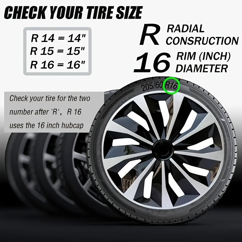 TEMU 4 16inch Car Wheel Caps, Suitable For - Durable Pp Plastic, Stylish Silvery Color, And Clean, Provides Protection And Decoration
