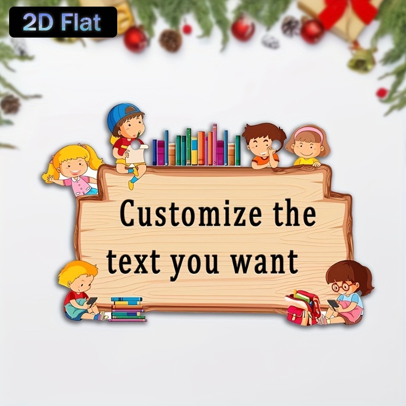 TEMU 2d Flat - 2d Customizable Wooden Hanging Sign Cartoon Books Stationery Graphic Printing Custom Text Country Wooden Sign With Jute Rope Classroom