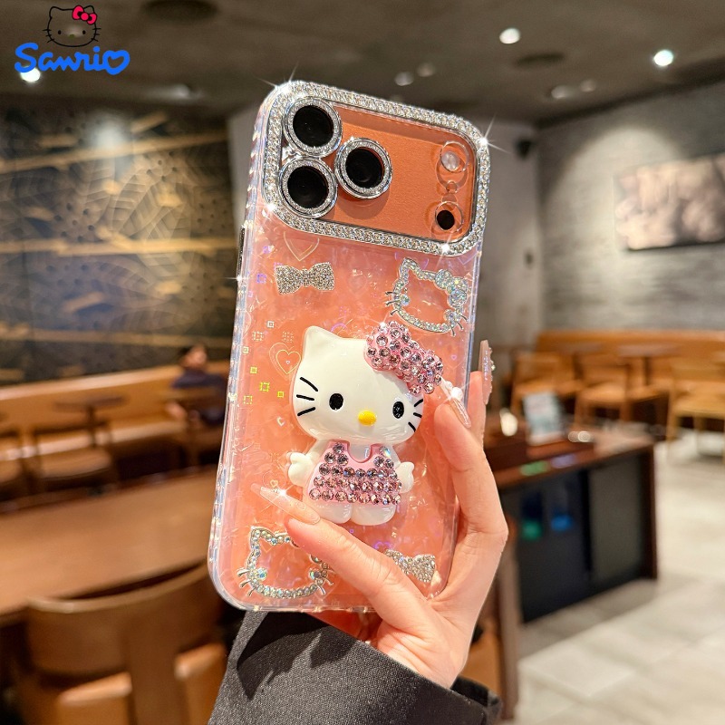 Phone Case - Suitable for Apple 17 Pro Max Phone Case New Iphone 16 Pro Max 3D Rhinestone KT Cat 15 Pro Shimmering Lens Full Coverage Anti-Drop Protective Cover Air Premium Luxury Women'S Xiao 14 Plus