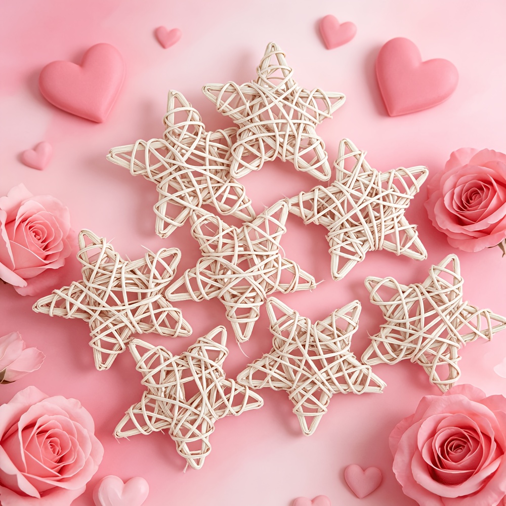 TEMU Lot de 8 en rotin, style bohème , parfaites pour les décorations de la Saint-Valentin, les décorations de mariage, les ornements de sapin de
