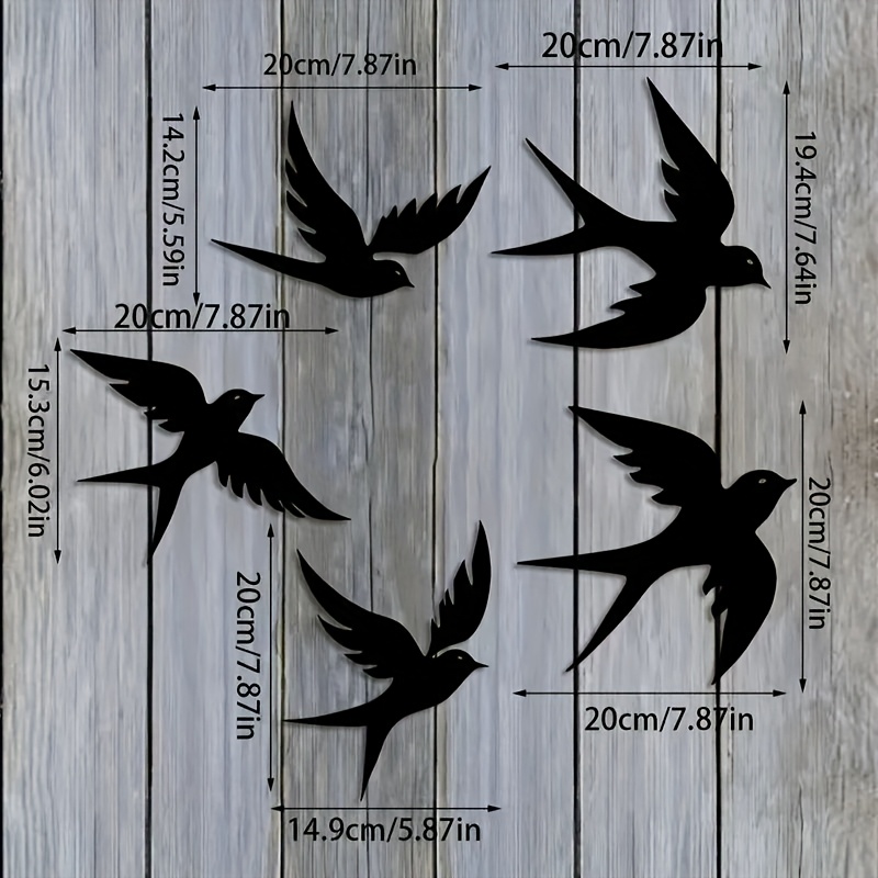 TEMU Ensemble élégant de 5 sculptures murales artistiques en métal représentant des oiseaux, décoration d' de en fer de 7,87 pouces, décoration
