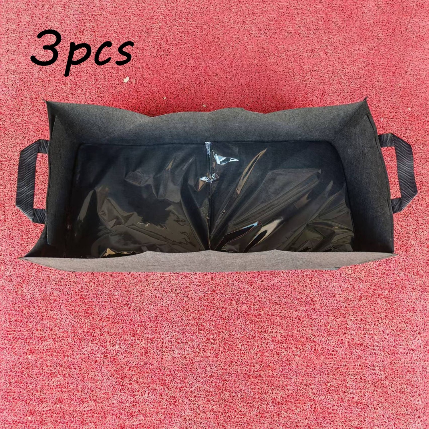 E-shop 3er-Set Schwarze Große Rechteckige Pflanzbeutel aus Vliesstoff | Atmungsaktives Design für Starkes Wachstum, Moderner Minimalistischer Stil,