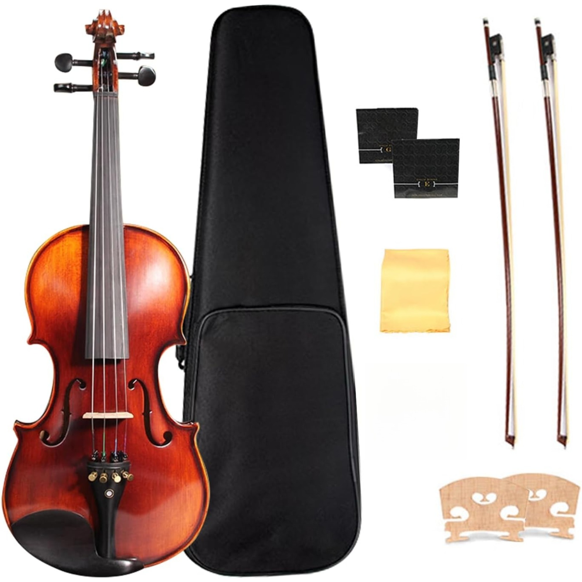 Image of Vintage /4 Full Size Violin, Solid Maple Back Acoustic Fiddle For Adults Beginners, Complete Violin Kit With Hard Case, 2 Bows, Extra Strings And