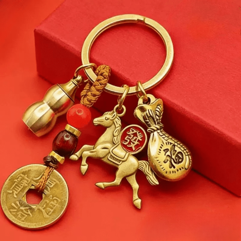 TEMU 【商品名】中国の馬の年 ント富 レトロキーホルダー、風水開運バッグ 五帝の金のポニーペンダント 幸運キーホルダー、車のキーホルダー、バッグペンダントとして使用可能、完璧なギフト