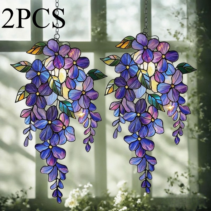 TEMU 2 pièces Attrape-soleil en acrylique de raisin - Décorations holographiques florales pour fenêtres, parfait comme cadeau de jardin de printemps