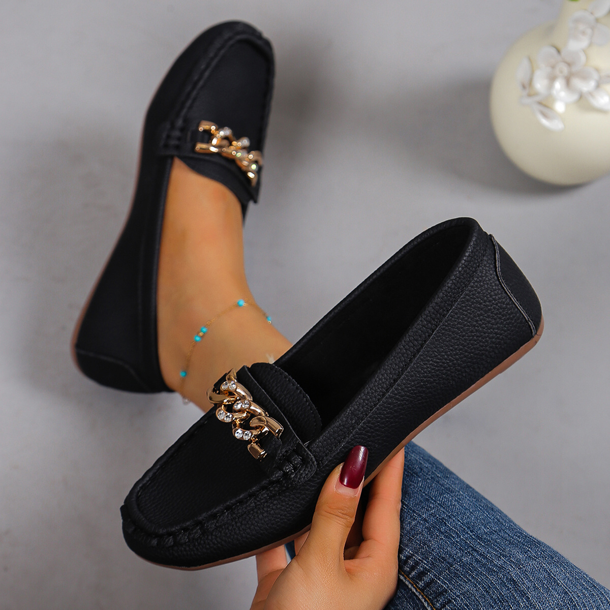 TEMU ZOSIVC Britse Penny Loafers voor Dames - Zachte Platte Schoenen met Ronde Geschikt voor Kantoor, Woon-werkverkeer & Vrijetijdskleding,