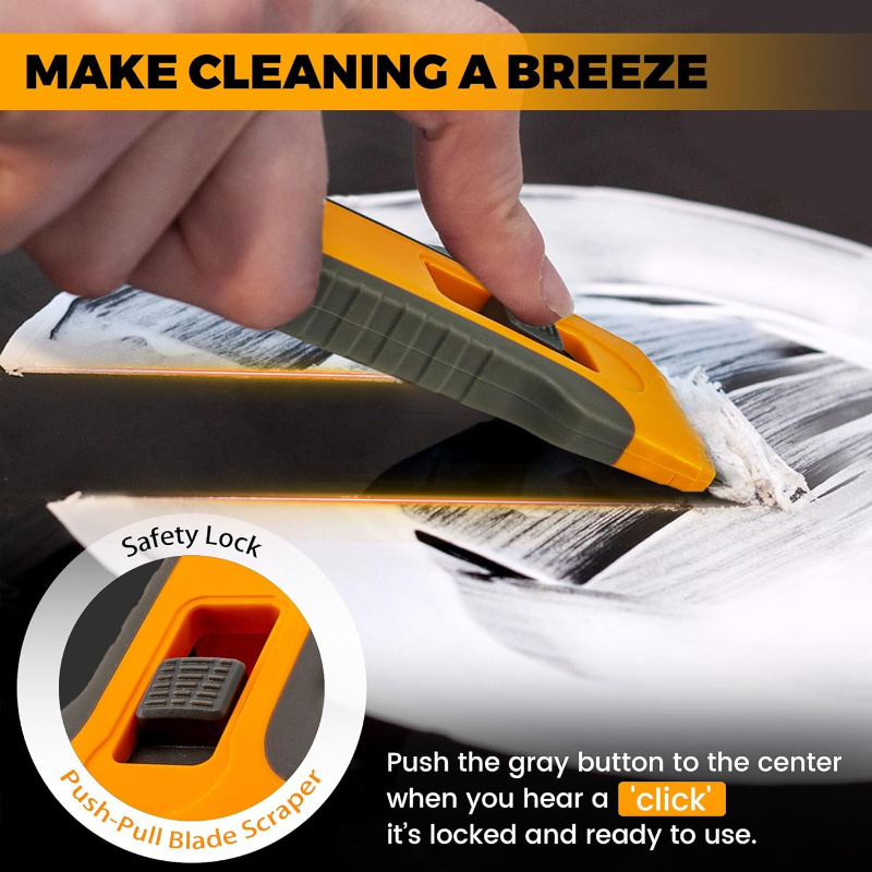 Herramienta de Limpieza Multifuncional con 10 Cabezales Intercambiables; Diseño de Empuñadura Naranja Ideal para Raspar Pintura, Construcción Antideslizante Perfecta para Eliminar Grasa de Cocina, Residuos de Comida y Limpiar Juntas de Azulejos. Incluye Cuchillas Reemplazables, Convirtiéndola en un