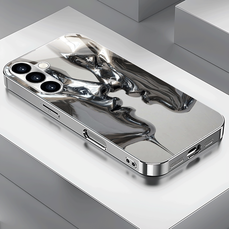 TEMU Phone Case: Artistic Metal Couple Face Model Electroplated Silver Phone Case For Galaxy S25/s24/s23/s22/s21/s20/note