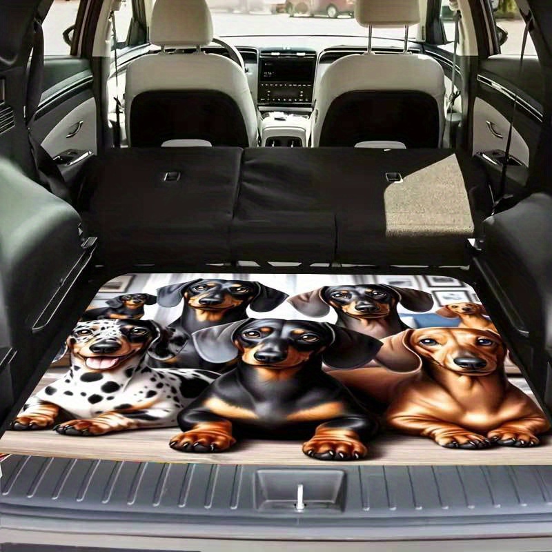 1pc Cute Dachshund And Dalmatian Dog Pattern Car Trunk Mat, 2d Flat Print 100%, Adorable Puppy Design Cargo Liner, Car Interior Accessories, Protective Rear Storage Floor Cover, 2d Flat