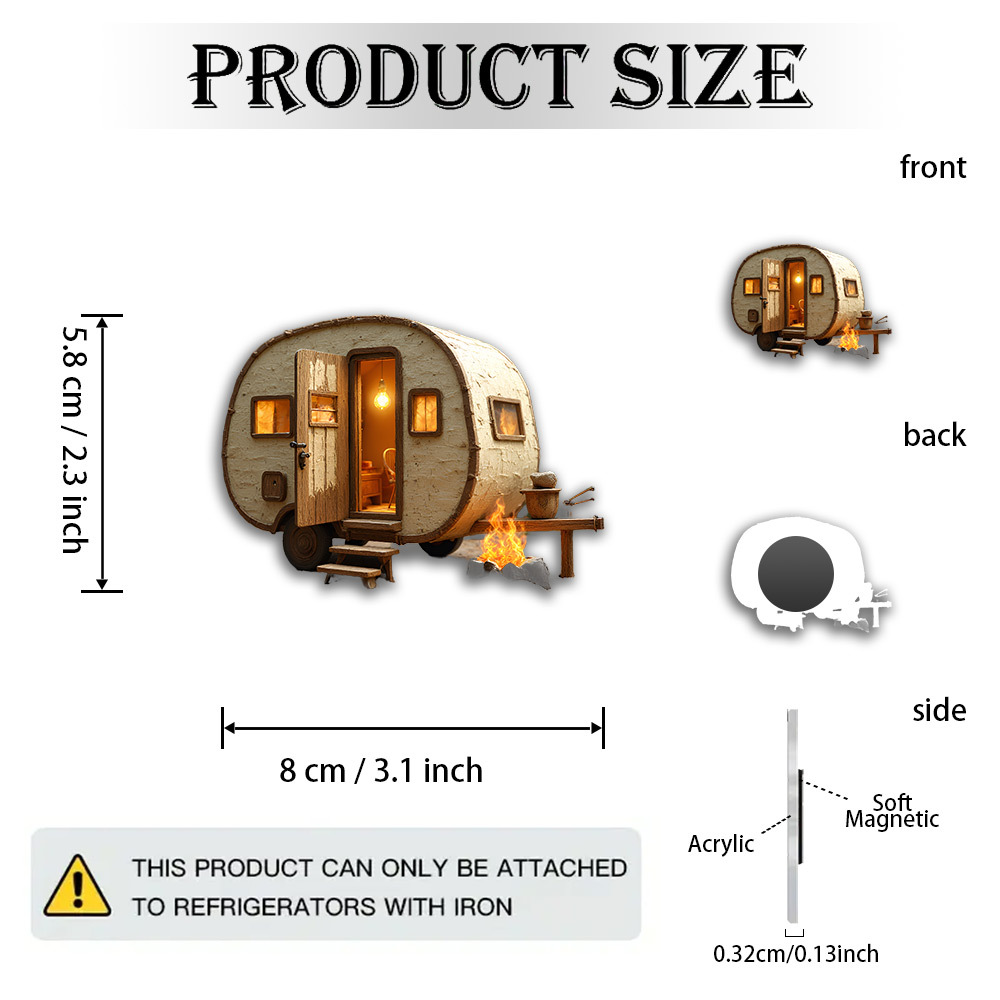 1 Retro Van Magnet - Mini Rv Model, Warm Glowing Interior, Soft Acrylic And Rubber Magnet, For Fridge, Door - Farmhouse Decor, Camping Enthusiast Gift, Cozy Trailer Additions (s &), 2d Plane, 1pc