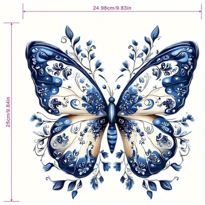 TEMU Pegatinas de transferencia de de mariposas azules - Diseños florales intrincados, parches para planchar para camisetas, almohadas, jeans,
