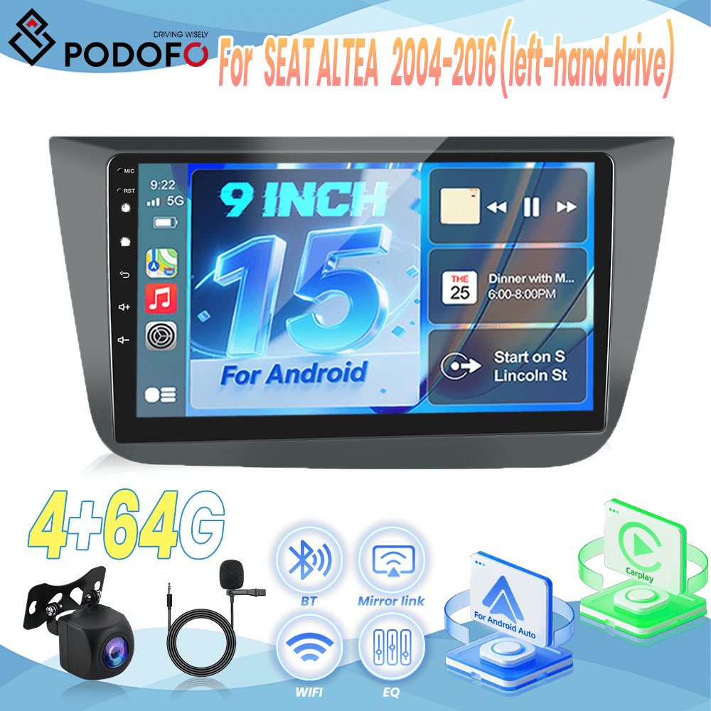 For Seat Altea 2004-2016(left-hand Drive) 15 4g+64g Featuring Integrated Canbus And , 9-inch Touch Display, And Built-in Fm/rds, Bluetooth 5.0 + Reversing