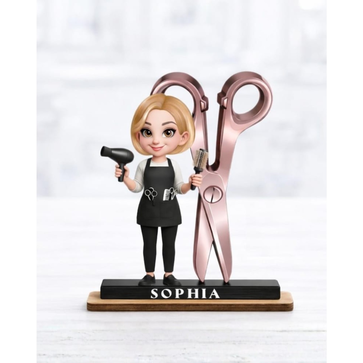 TEMU 1pc Custom Hairdresser Theme Cartoon Small Statue, Personalized Name Hairdresser Desktop Ornament, Gift For Hairdressers, Salon Opening Souvenir