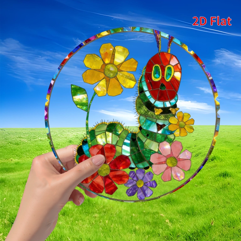 E-shop 2D Flat - (2D-Platte) . - Charmantes Raupe Design/ Sonnenfänger - 8"X8" Runde Acryl Dekoration zum Aufhängen, für - & Gartendeko, Ideales