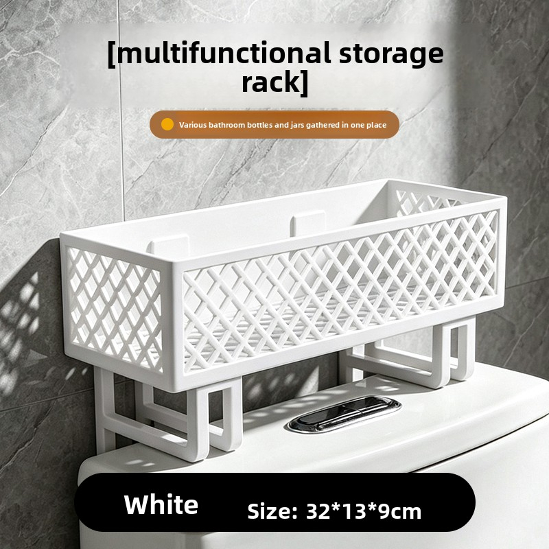 TEMU 2-in-1 Bathroom Storage Rack, Wall-mounted And Over-toilet Dual-use No-drill Storage Basket, Bathroom Toiletry Organizer, Large Capacity Hollow