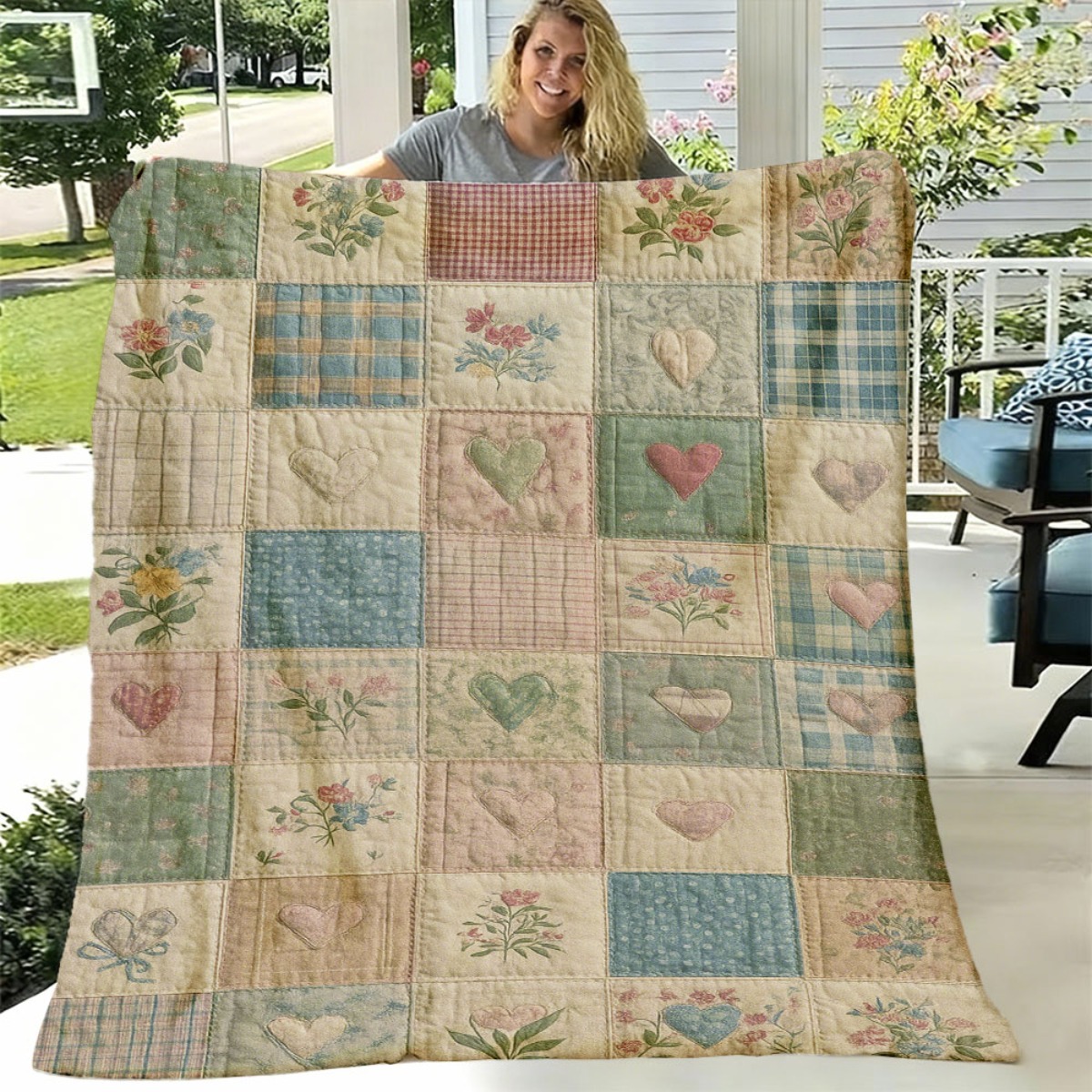 TEMU A Vintage Floral Heart-patterned, Soft And Lightweight, Suitable For , In Gentle Watercolor Tones, A Portable Decoration And Travel/office