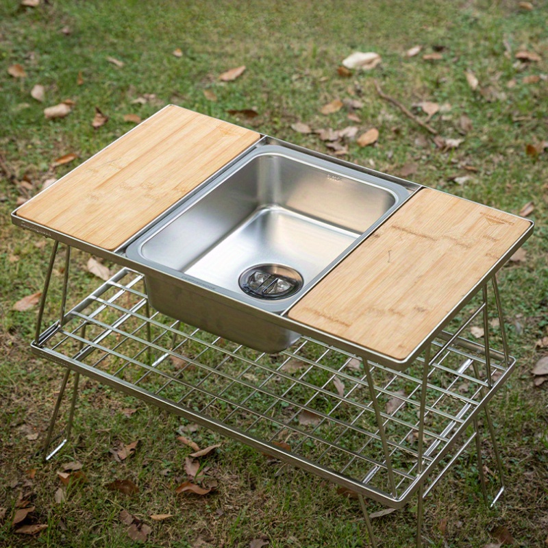 * rechteckiges, tragbares Camping-Wasch* aus Edelstahl für den Außenbereich