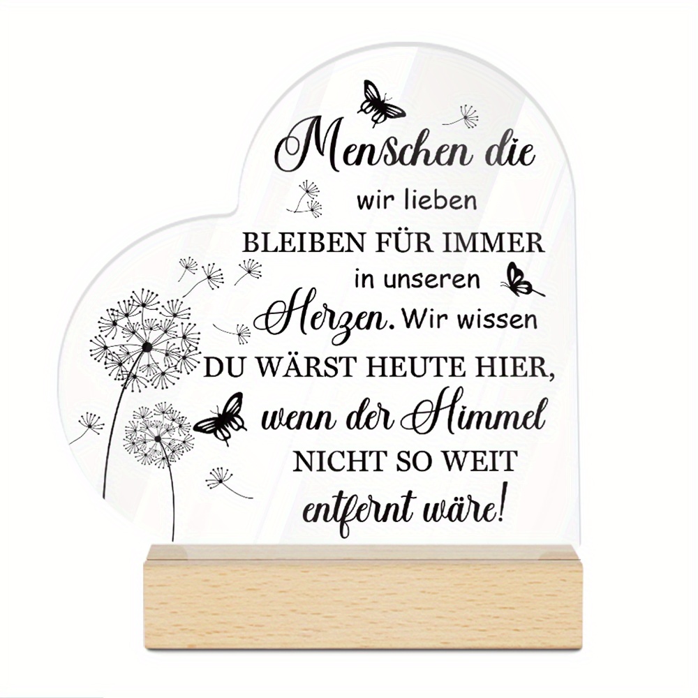 Image of [2d Flat] Putuo Decor 1pc German Heart Shaped Acrylic Sign With Wooden Base Table Decoration, People In Our Hearts, Desktop Ornament For Home Room, Gift For
