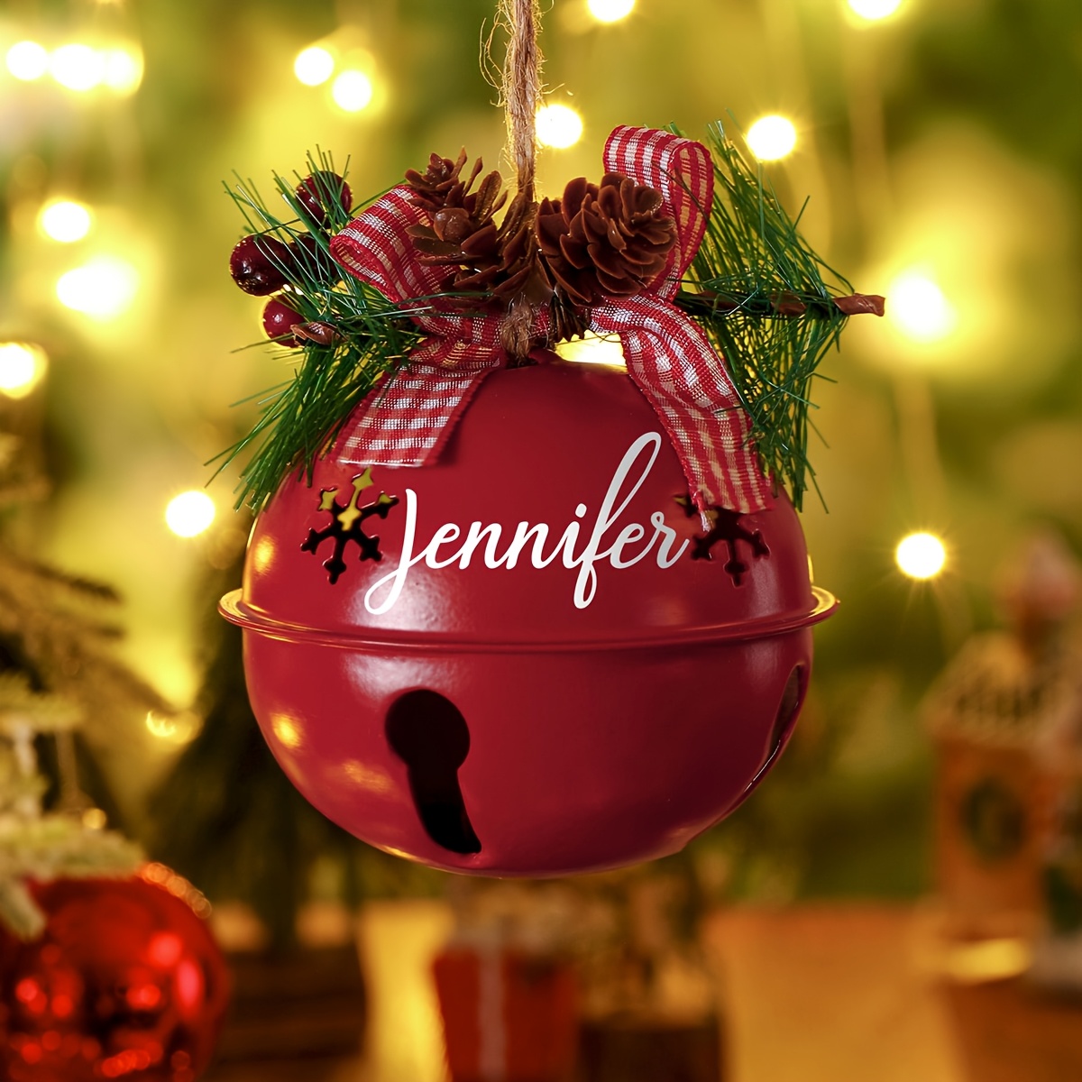 TEMU 1pc Personalized Custom Name Christmas Tree Ornament, Custom Text Bell, Laser Engraved Pendant, Christmas Tree Decoration, Custom Bell Ornament,