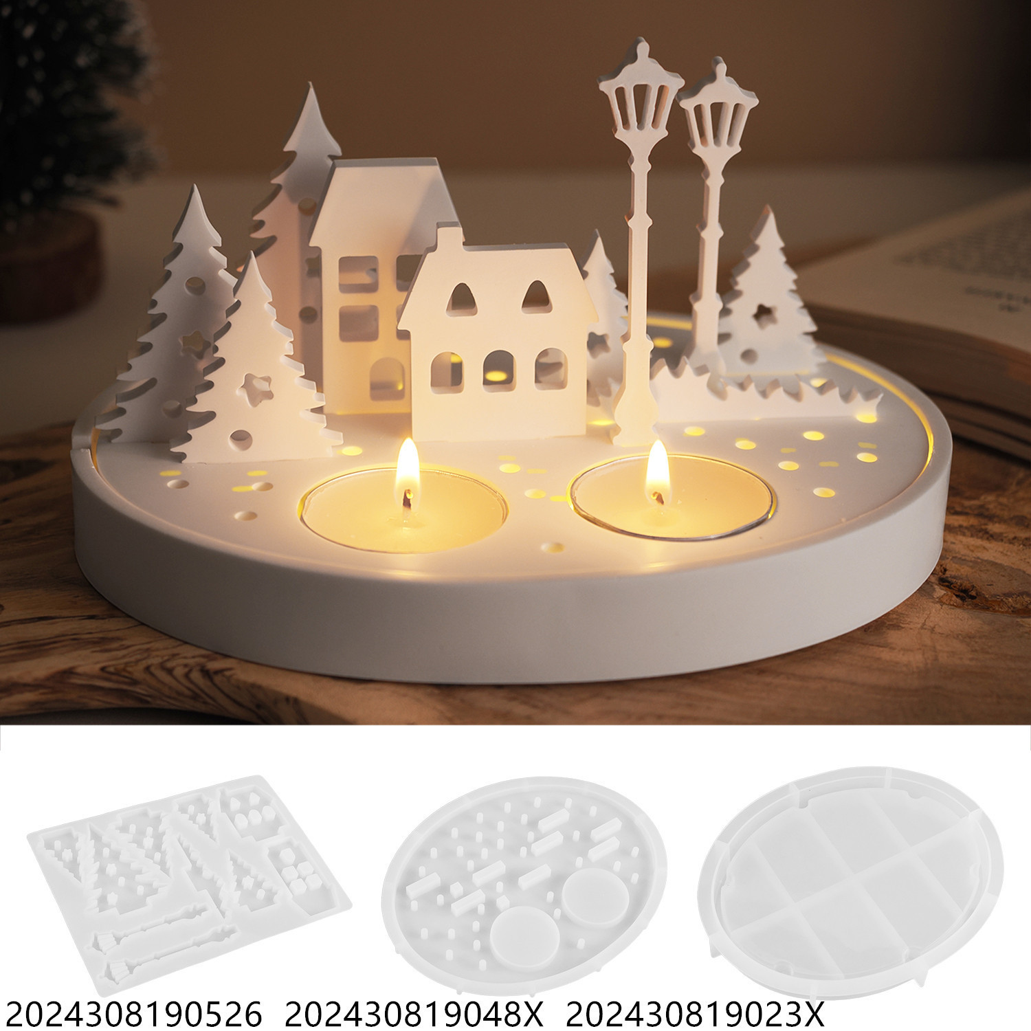 

Diy Glue Plaster Cement Hollow Out Tree House Street Light Candlestick Night Light Silhouette Silicone Mold