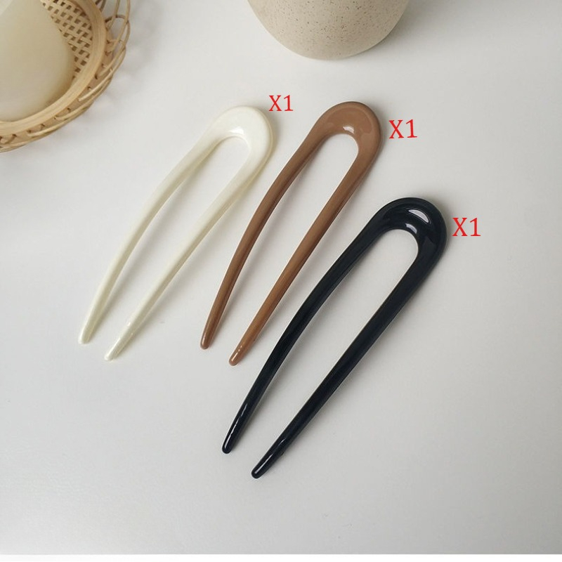 3pcs Chinese U-shaped Ancient Style Hairpin, Fashionable Bun Hairstyle Simple Elegant Headpiece