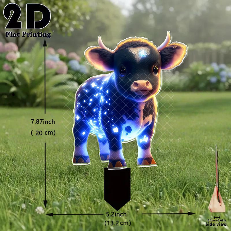 E-shop 2D Flach, [2D Flach] 2D Flachdesign . Leuchteffekt Kuh-Gartenstecker, dekoratives Ornament für Außenbereich, Hof, Garten, Rasen, dekorativer