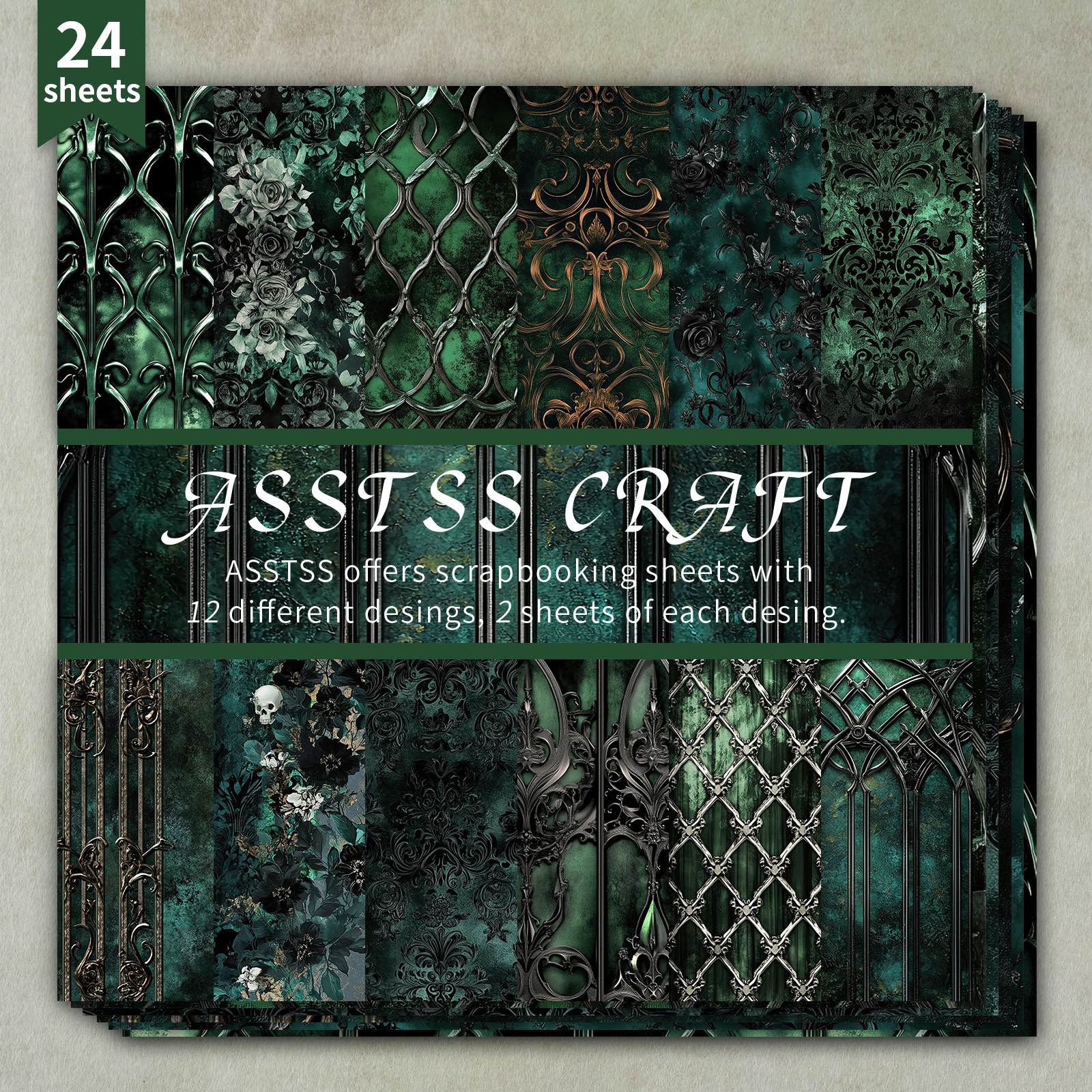 TEMU 24-sheet Asstss Gothic Vintage Scrapbooking Paper Pad - Heavyweight Cardstock Suitable For Journaling, Collage Art, Junk Journals, Floral &